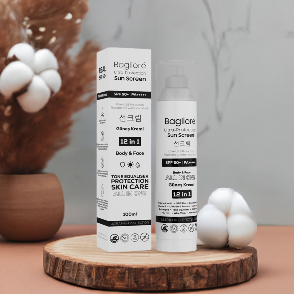 Baglioré SPF 50+ Güneş Kremi | Çinko Oksit & Hyaluronik Asitli Nemlendirici | PA+++++ | 12’si 1 Arada | Yüz ve Vücut | 100 ml